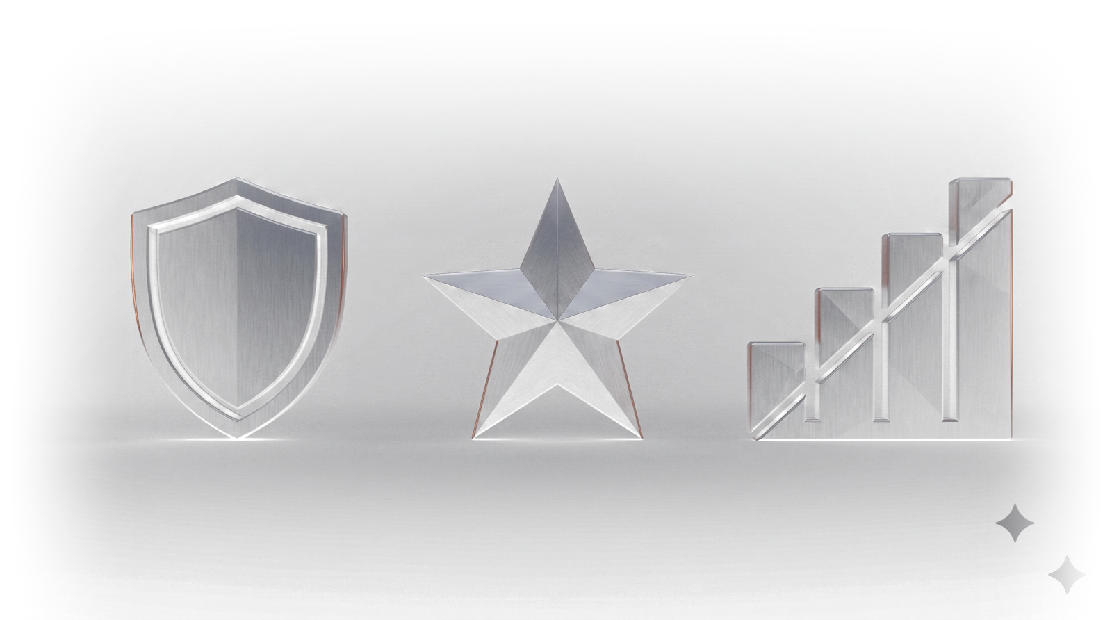 Shield, star, and growth chart in forged steel