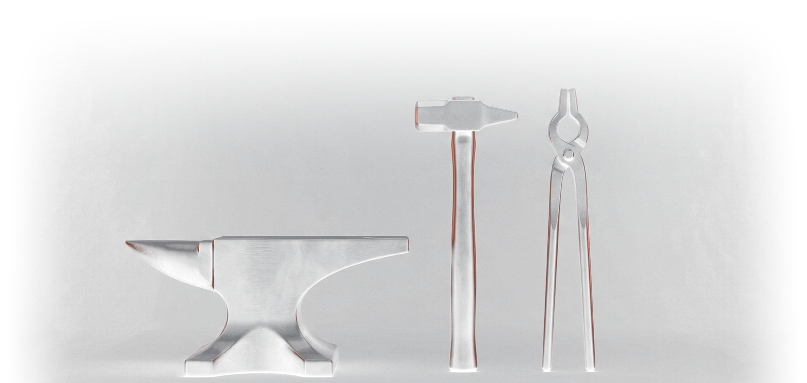 Anvil, hammer, and tongs forged in steel